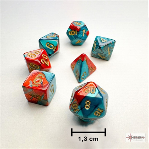 Mini Gemini Red Teal and Gold Dice Set - Rollespilsterninger - Chessex